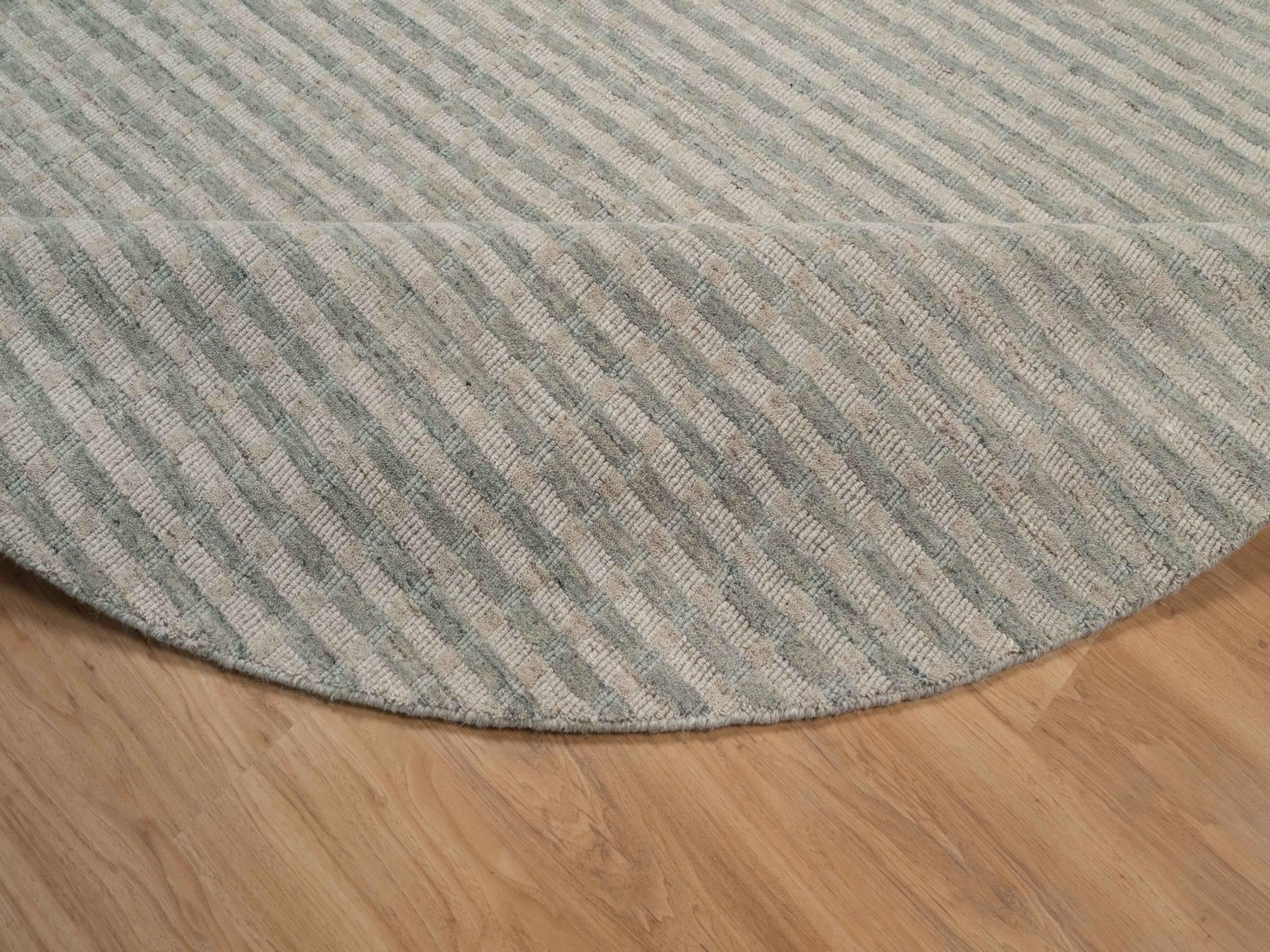8'x8' Tan Brown and Gray, Stripes Design with Salt and Pepper Effect, Hand Loomed, Undyed Natural Wool, Round, Oriental Rug HR92918 - Image 6
