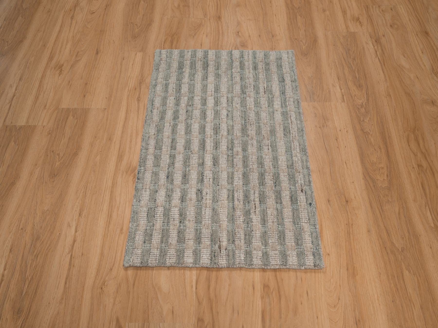 2'x3' Tan Brown and Gray, Vertical Stripes Design with Salt and Pepper Effect, Undyed Natural Wool, Hand Loomed, Sample, Mat, Oriental Rug HR92925 - Image 2