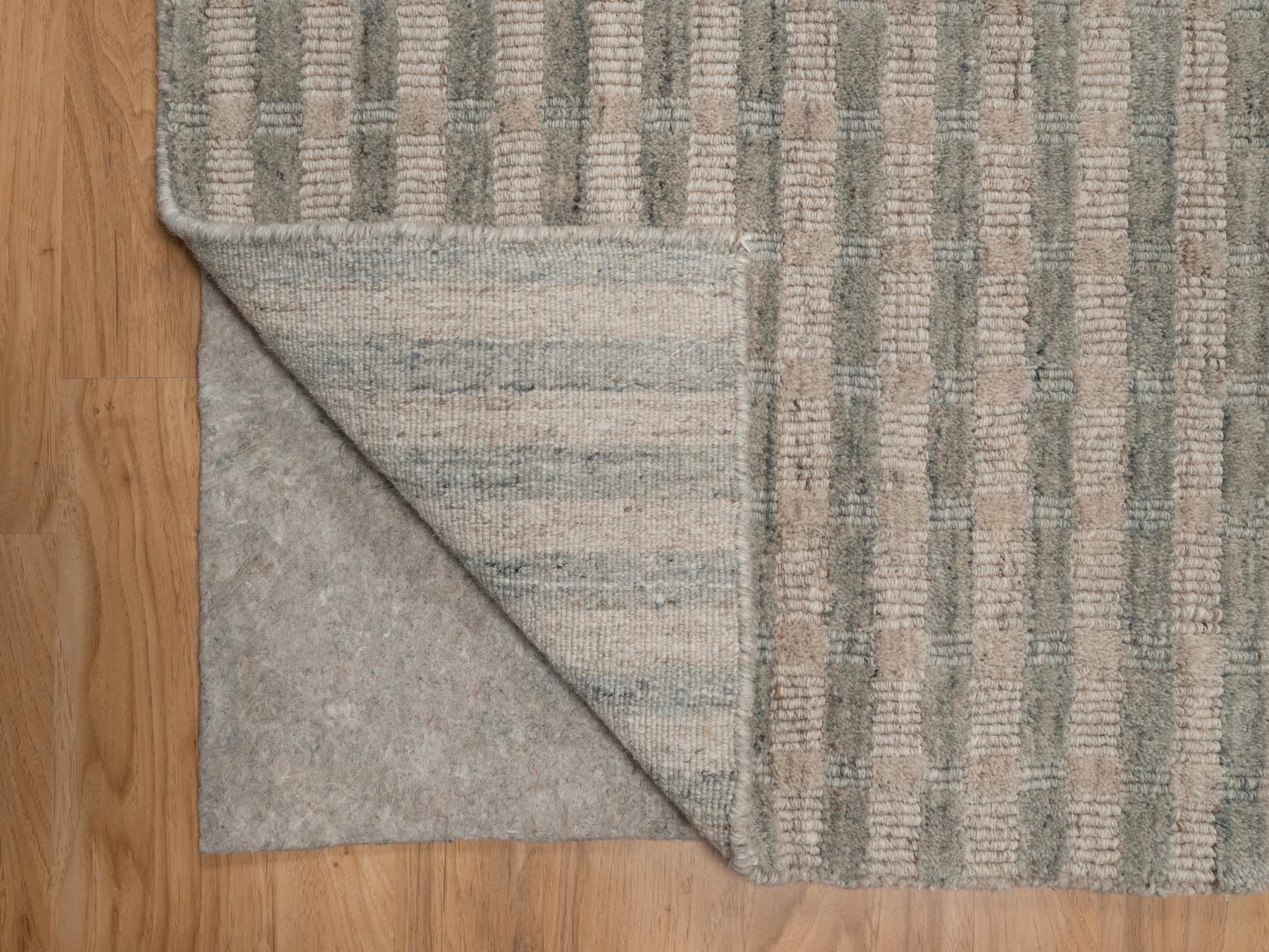 2'x3' Tan Brown and Gray, Vertical Stripes Design with Salt and Pepper Effect, Undyed Natural Wool, Hand Loomed, Sample, Mat, Oriental Rug HR92925 - Image 3