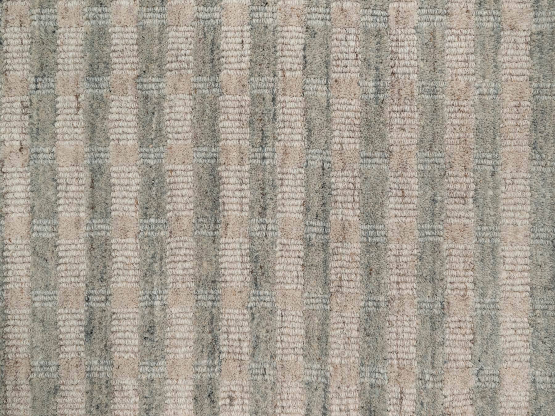 2'x3' Tan Brown and Gray, Vertical Stripes Design with Salt and Pepper Effect, Undyed Natural Wool, Hand Loomed, Sample, Mat, Oriental Rug HR92925 - Image 5