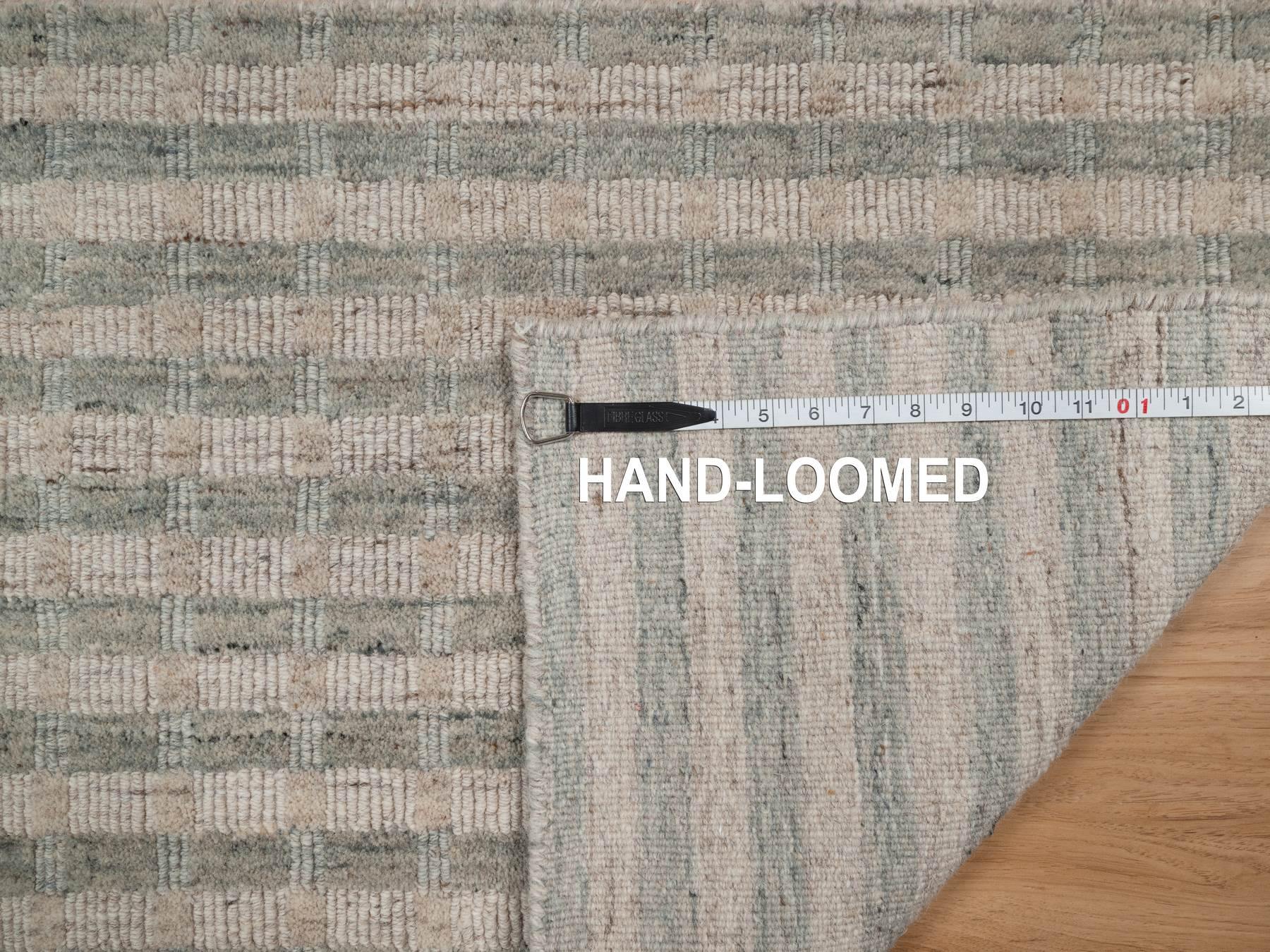 2'x3' Tan Brown and Gray, Vertical Stripes Design with Salt and Pepper Effect, Undyed Natural Wool, Hand Loomed, Sample, Mat, Oriental Rug HR92925 - Image 8