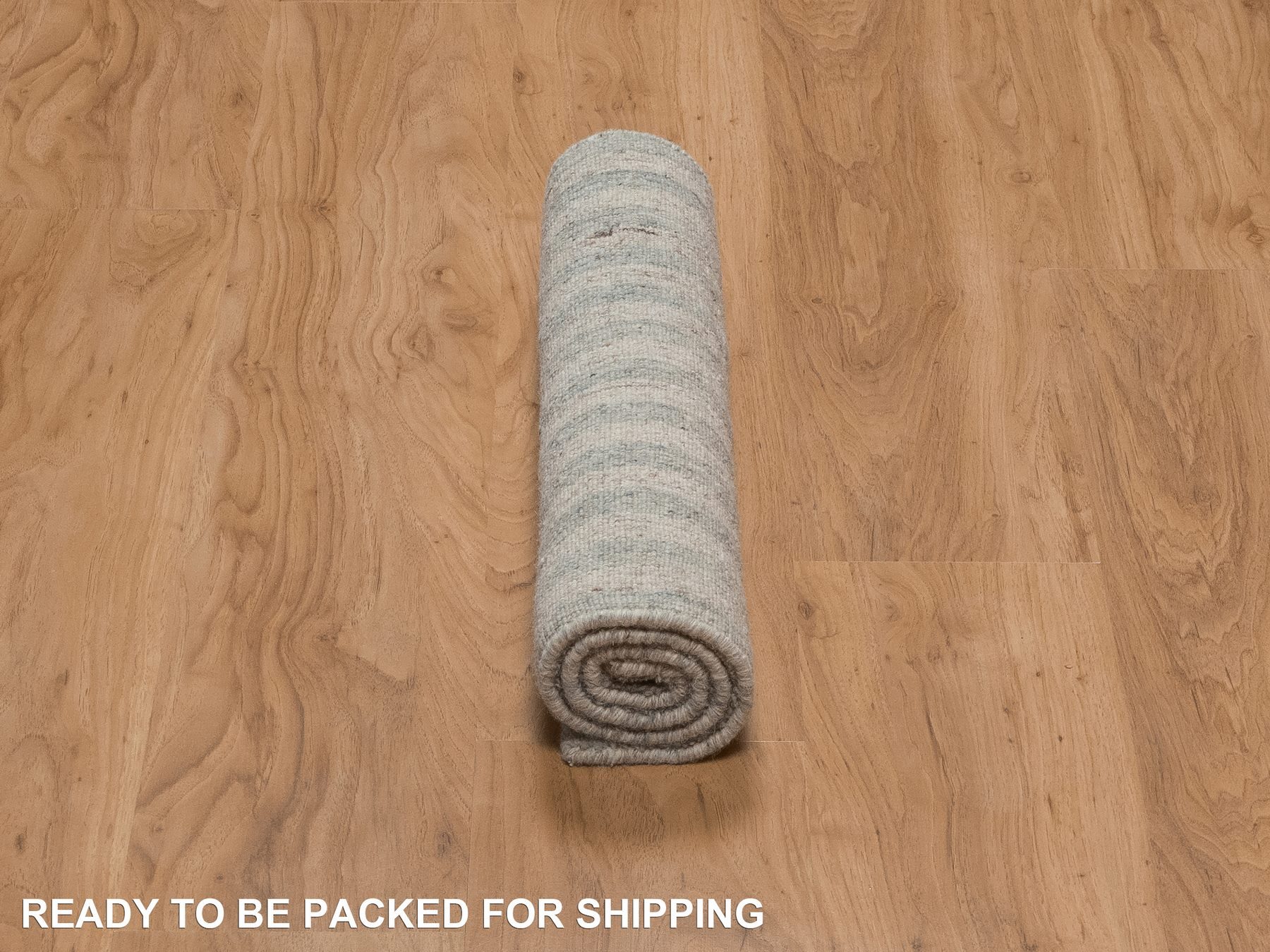 2'x3' Tan Brown and Gray, Vertical Stripes Design with Salt and Pepper Effect, Undyed Natural Wool, Hand Loomed, Sample, Mat, Oriental Rug HR92928 - Image 6
