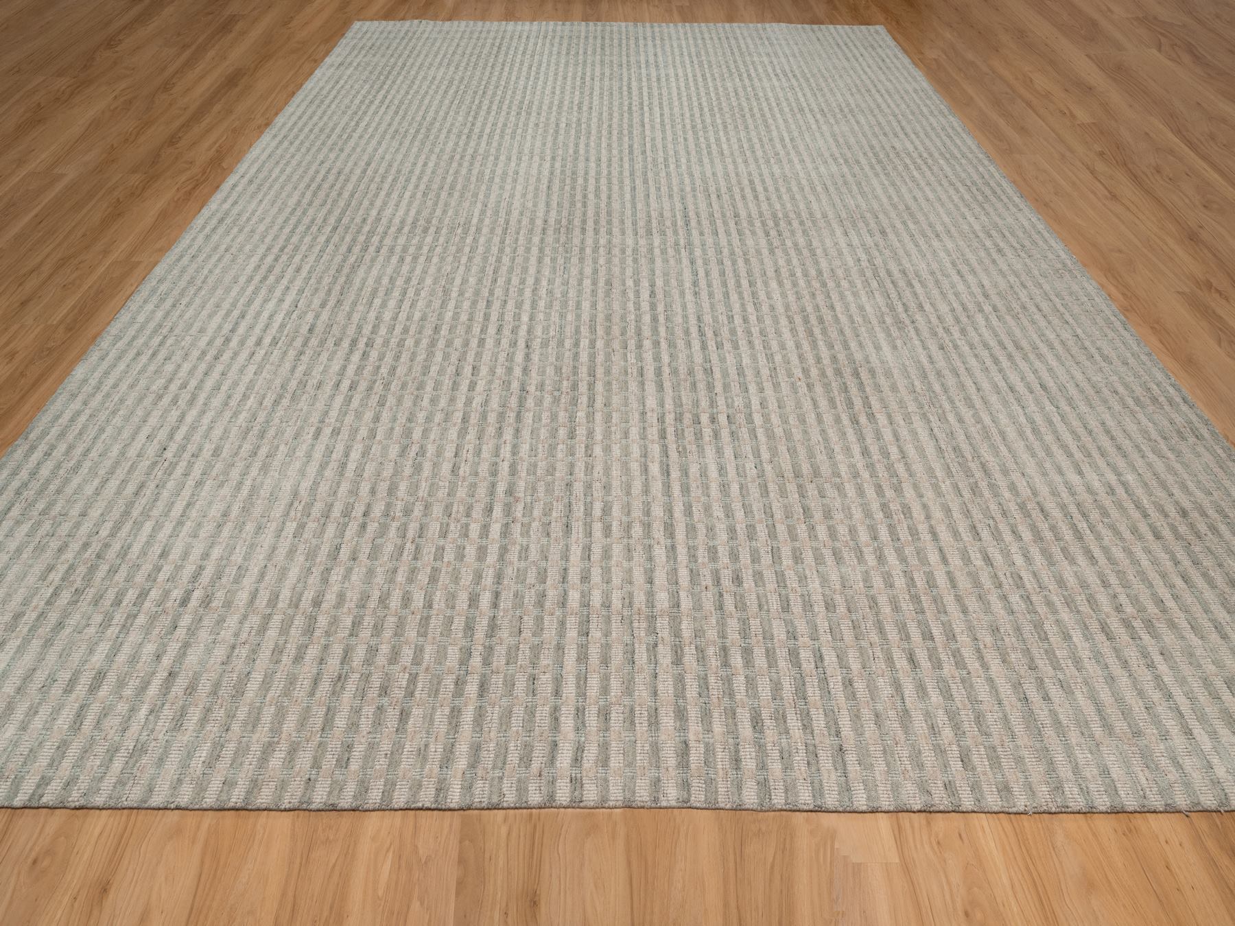12'x15' Tan Brown and Gray, Vertical Stripes Design with Salt and Pepper Effect, Undyed Natural Wool, Hand Loomed, XL, Oversized, Oriental Rug HR92929 - Image 2