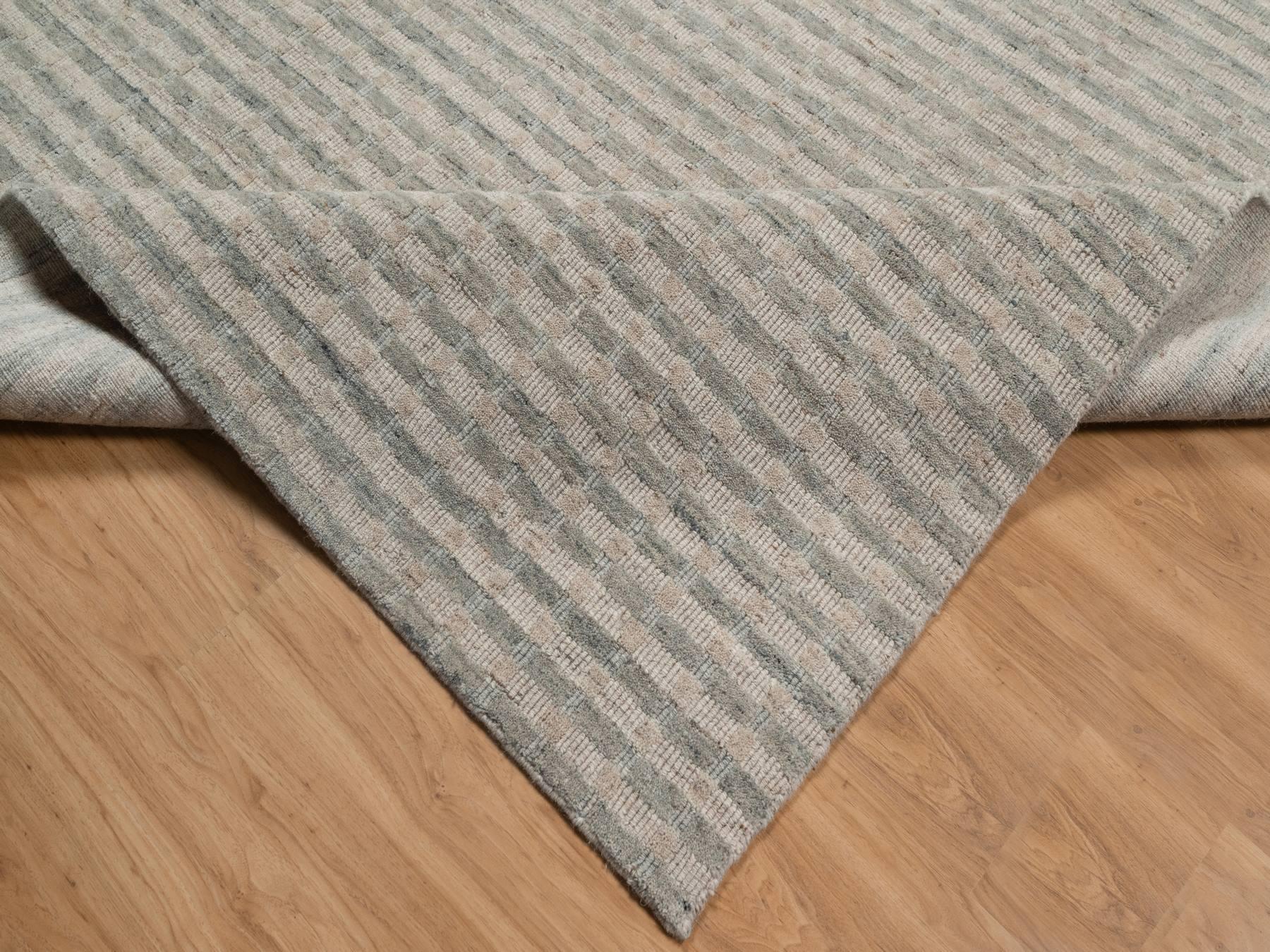 12'x15' Tan Brown and Gray, Vertical Stripes Design with Salt and Pepper Effect, Undyed Natural Wool, Hand Loomed, XL, Oversized, Oriental Rug HR92929 - Image 6