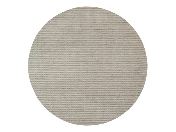12'x12' Tan Brown and Gray, Stripes Design with Salt and Pepper Effect, Undyed Natural Wool, Hand Loomed, Round, Oriental Rug HR92936