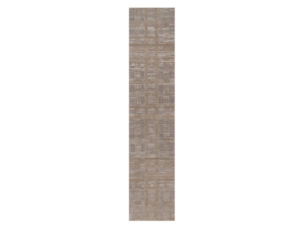2'6"x12'3" Amphora Brown, Modern Criss Cross Erased Design, Hand Knotted, Hand Spun Undyed Natural Wool, Runner, Oriental Rug HR92945