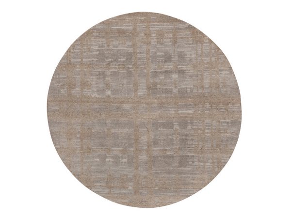 8'x8' Amphora Brown, Hand Knotted, Modern Criss Cross Erased Design, Hand Spun Undyed Natural Wool, Round, Oriental Rug HR92947