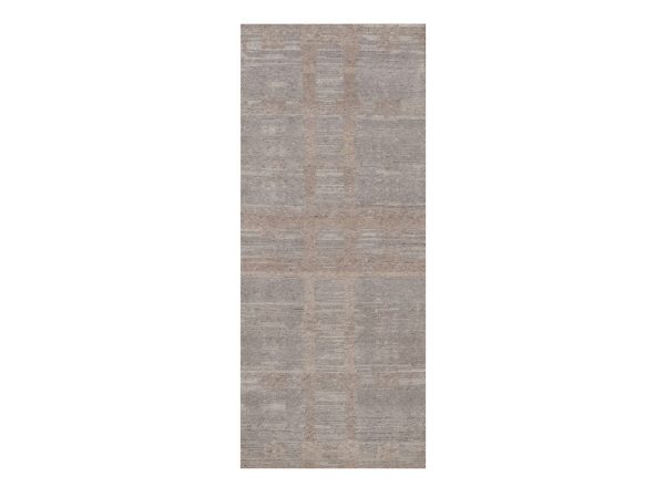 2'6"x6'2" Amphora Brown, Hand Knotted, Modern Criss Cross Erased Design, Hand Spun Undyed Natural Wool, Runner, Oriental Rug HR92960