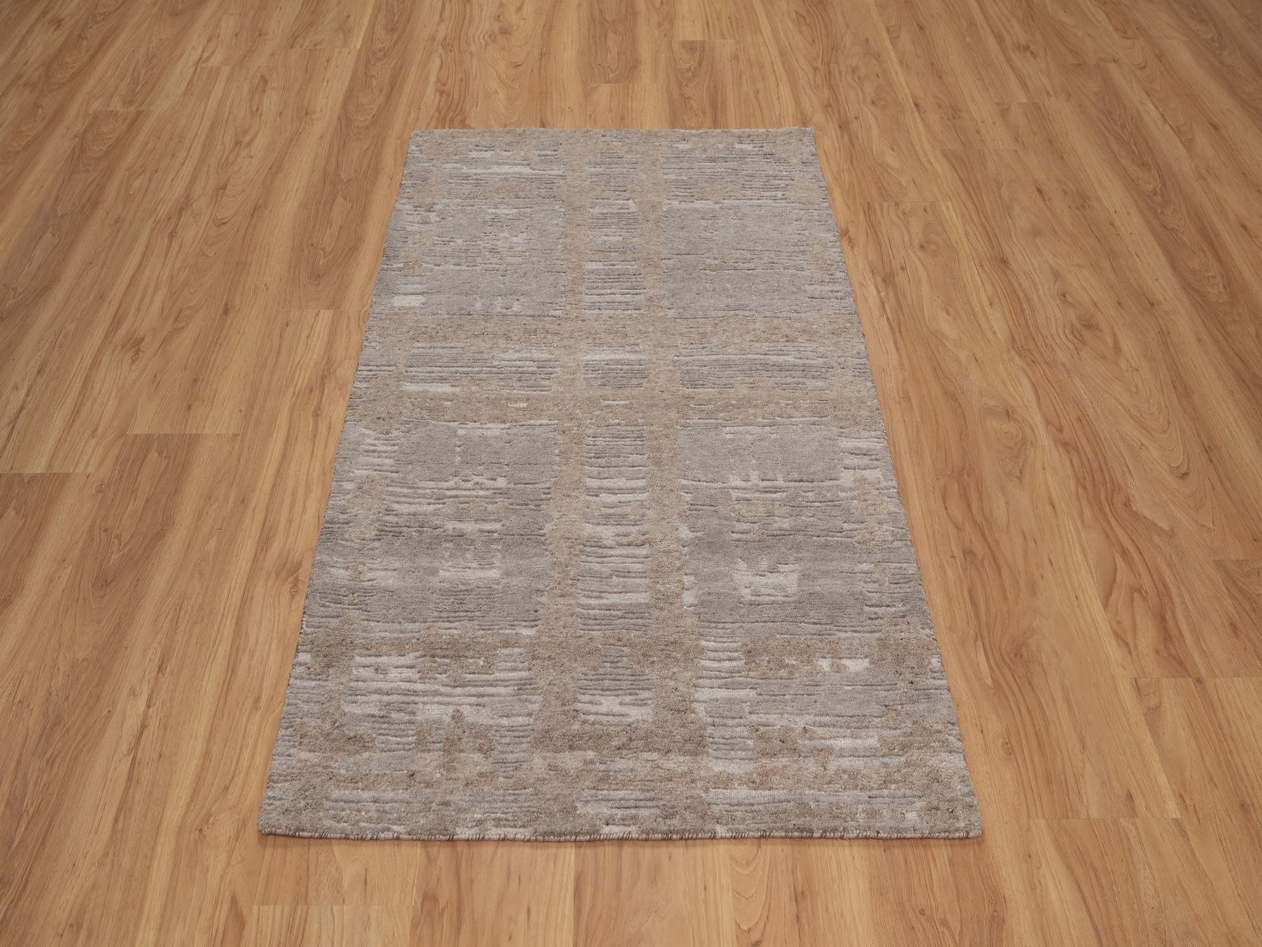 3'1"x5'2" Amphora Brown, Hand Knotted, Modern Criss Cross Erased Design, Hand Spun Undyed Natural Wool, Oriental Rug HR92963 - Image 2