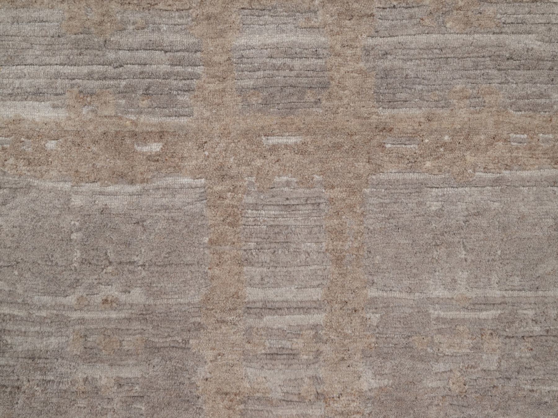 3'1"x5'2" Amphora Brown, Hand Knotted, Modern Criss Cross Erased Design, Hand Spun Undyed Natural Wool, Oriental Rug HR92963 - Image 5