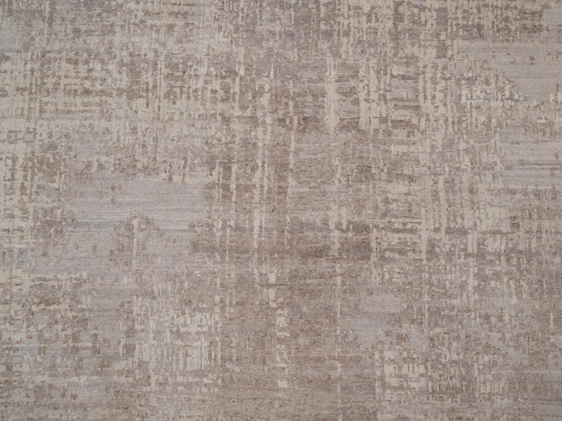 10'3"x10'3" Amphora Brown, Modern Erased Design, Hand Knotted, Hand Spun Undyed Natural Wool, Round, Oriental Rug HR92964 - Image 8