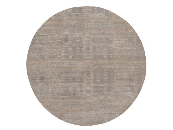 10'x10' Amphora Brown, Modern Criss Cross Erased Design, Hand Knotted, Hand Spun Undyed Natural Wool, Round, Oriental Rug HR92966