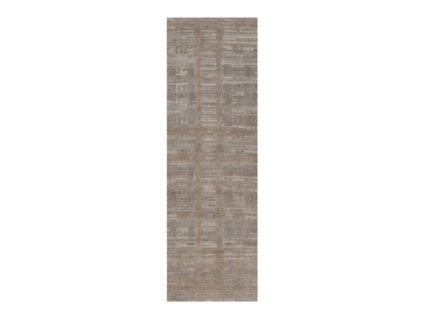 2'7"x8'2" Amphora Brown, Hand Knotted, Modern Criss Cross Erased Design, Hand Spun Undyed Natural Wool, Runner, Oriental Rug HR92969