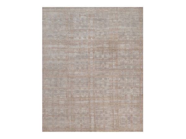 12'3"x15'4" Amphora Brown, Hand Knotted, Modern Criss Cross Erased Design, Hand Spun Undyed Natural Wool, XL, Oversized, Oriental Rug HR92971