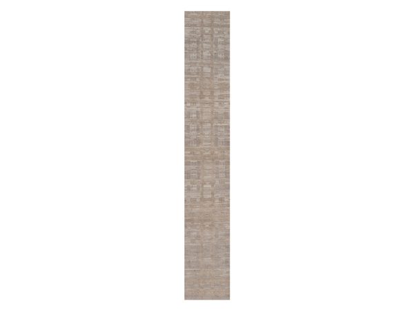 2'6"x16'2" Amphora Brown, Modern Criss Cross Erased Design, Hand Knotted, Hand Spun Undyed Natural Wool, XL Runner, Oriental Rug HR92972