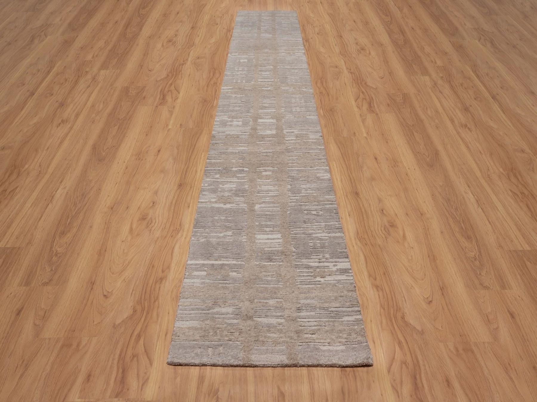 2'6"x16'2" Amphora Brown, Modern Criss Cross Erased Design, Hand Knotted, Hand Spun Undyed Natural Wool, XL Runner, Oriental Rug HR92972 - Image 2