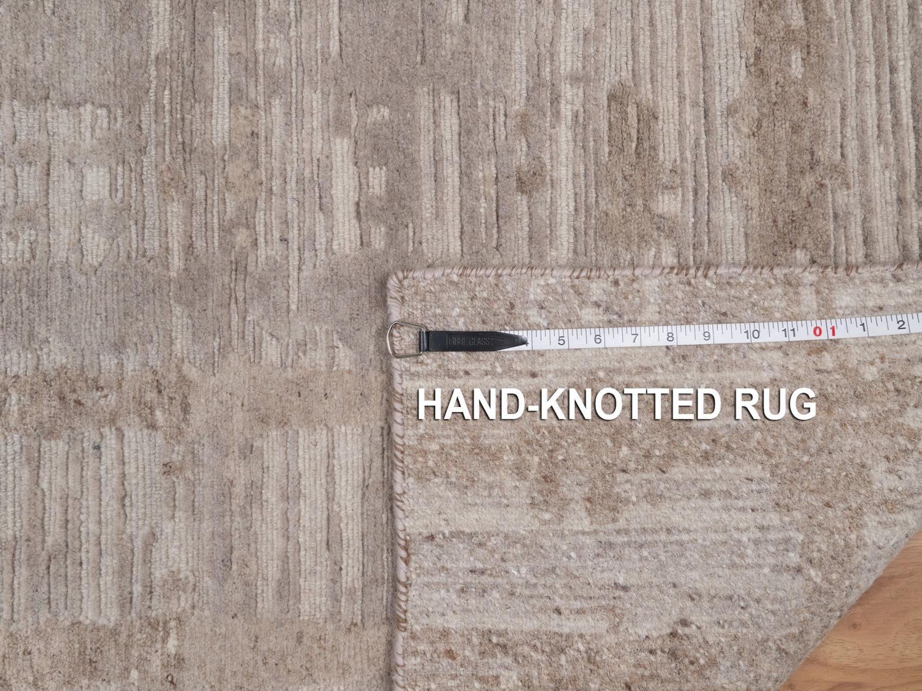 2'6"x16'2" Amphora Brown, Modern Criss Cross Erased Design, Hand Knotted, Hand Spun Undyed Natural Wool, XL Runner, Oriental Rug HR92972 - Image 8