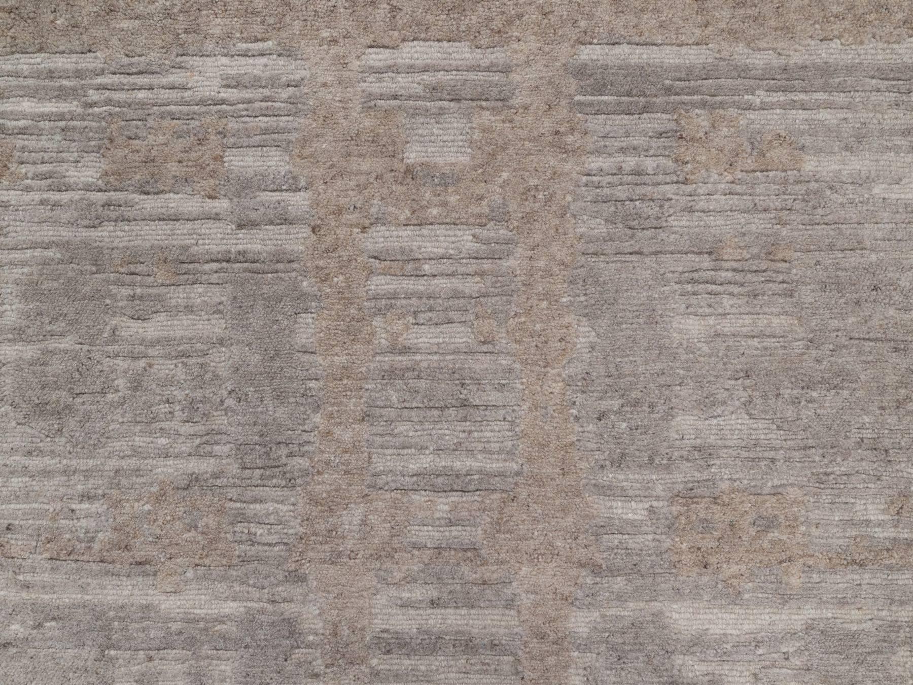 2'6"x24' Amphora Brown, Hand Knotted, Modern Criss Cross Erased Design, Hand Spun Undyed Natural Wool, Extra Long and Narrow Runner, Oriental Rug HR92973 - Image 5