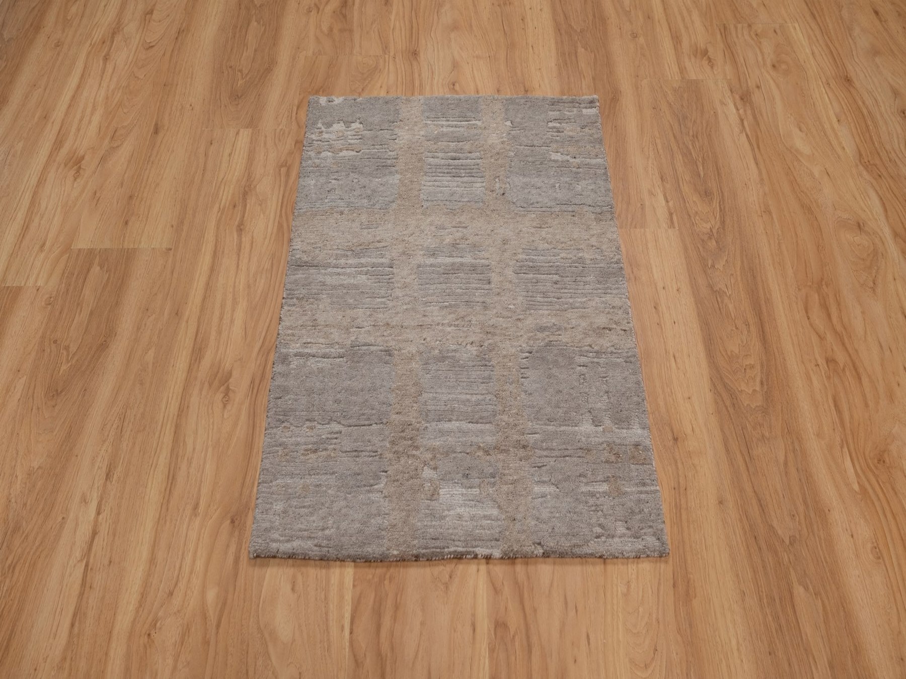 2'1"x3'1" Amphora Brown, Modern Criss Cross Erased Design, Hand Spun Undyed Natural Wool, Hand Knotted, Sample, Mat, Oriental Rug HR92974 - Image 2