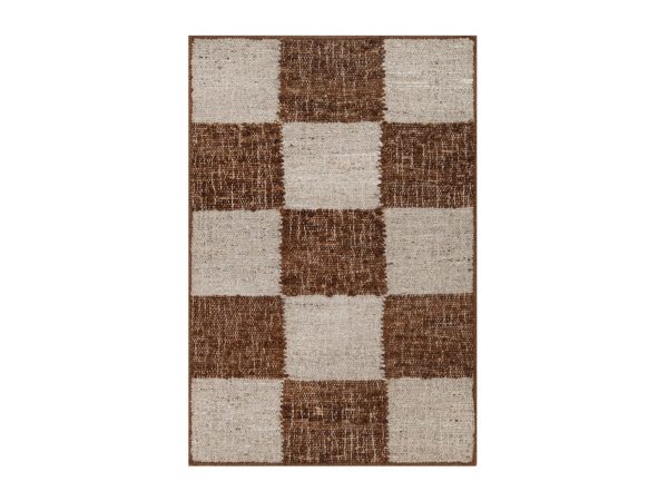 2'x3' Brown and Beige, Flat Weave, Durie Kilim with Box Design, 100% Wool, Hand Woven, Sample, Mat, Oriental Rug HR92998
