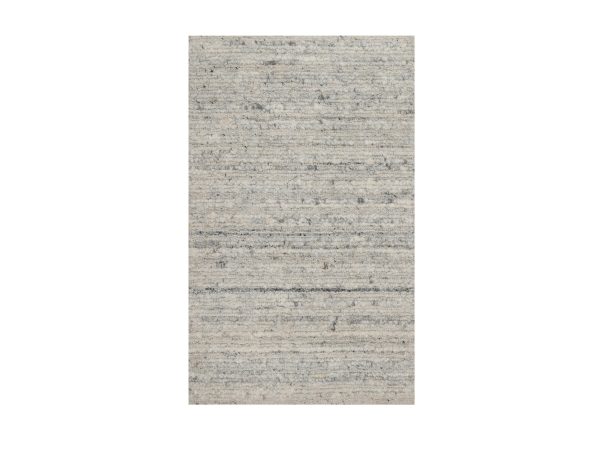 2'x3'2" Silver Gray, Modern Striae Design, Tone on Tone, Thick and Plush, Pure Wool, Hand Loomed, Sample, Mat, Oriental Rug HR93004