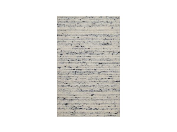 1'10"x3' Pristine White, Modern Striae Design, Tone on Tone, Thick and Plush, Pure Wool, Hand Loomed, Mat, Sample, Oriental Rug HR93005