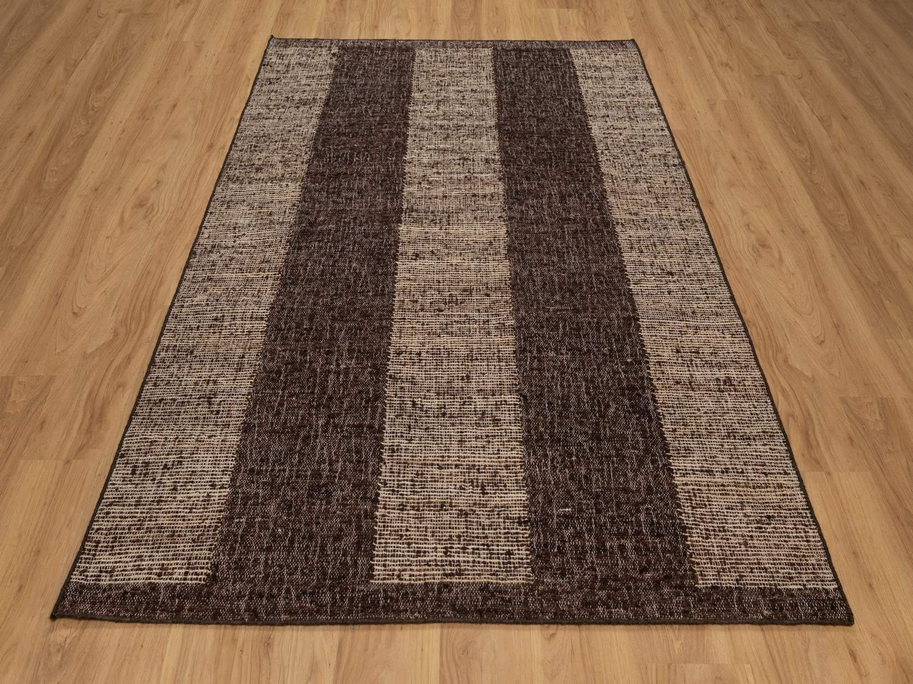 5'2"x7'3" Chocolate Brown, Flat Weave, Durie Kilim with Geometric Design, Textured, Hand Woven, 100% Wool, Oriental Rug HR93010 - Image 2