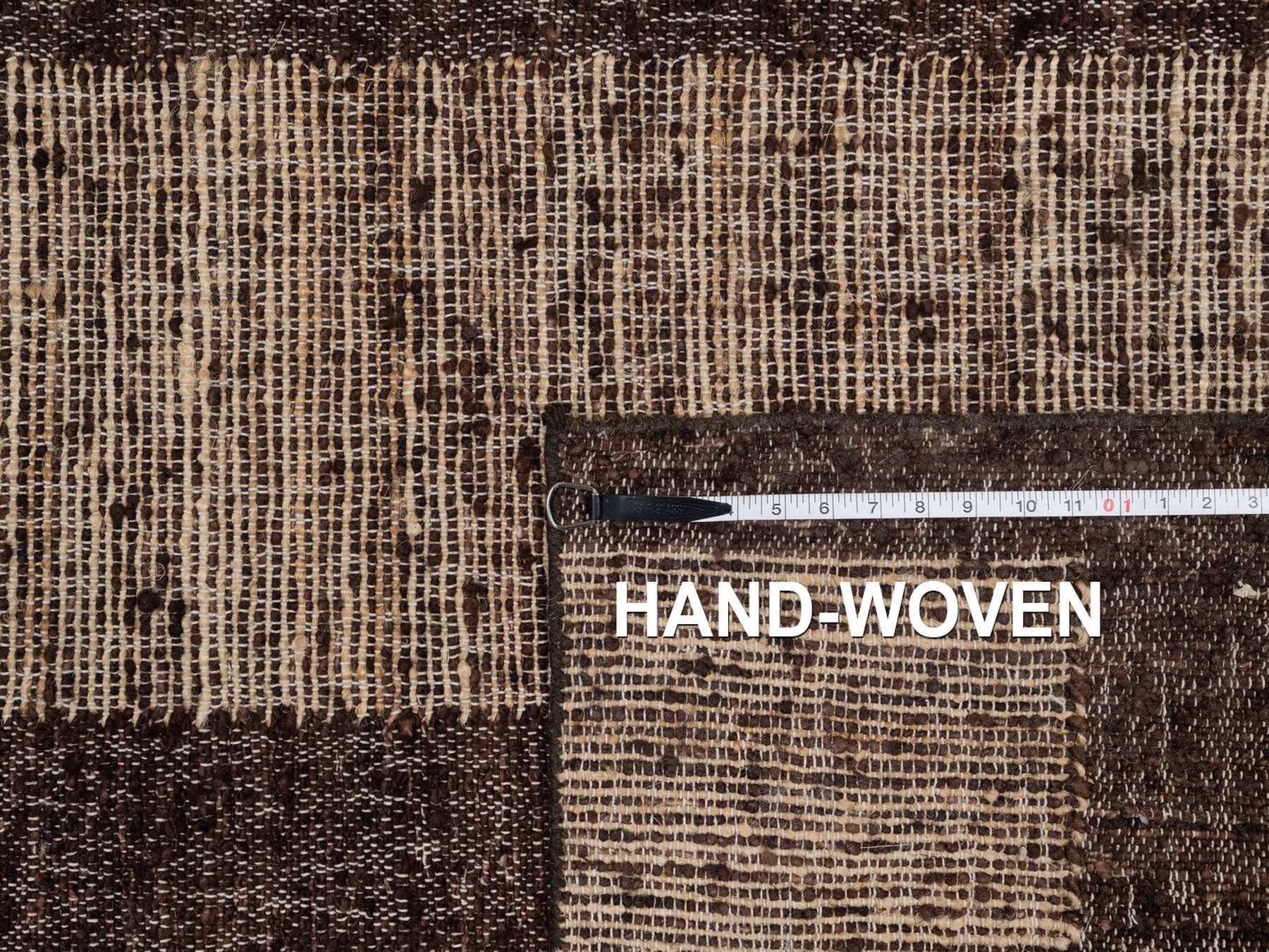 5'2"x7'3" Chocolate Brown, Flat Weave, Durie Kilim with Geometric Design, Textured, Hand Woven, 100% Wool, Oriental Rug HR93010 - Image 8