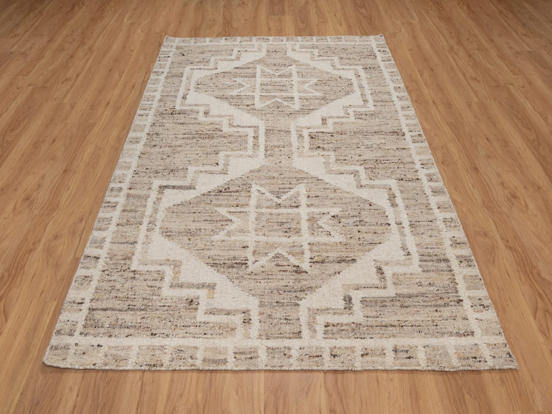 5'3"x7'9" Khaki Brown, Flat Weave, Durie Kilim with Geometric Design, 100% Wool, Hand Woven, Oriental Rug HR93013 - Image 2