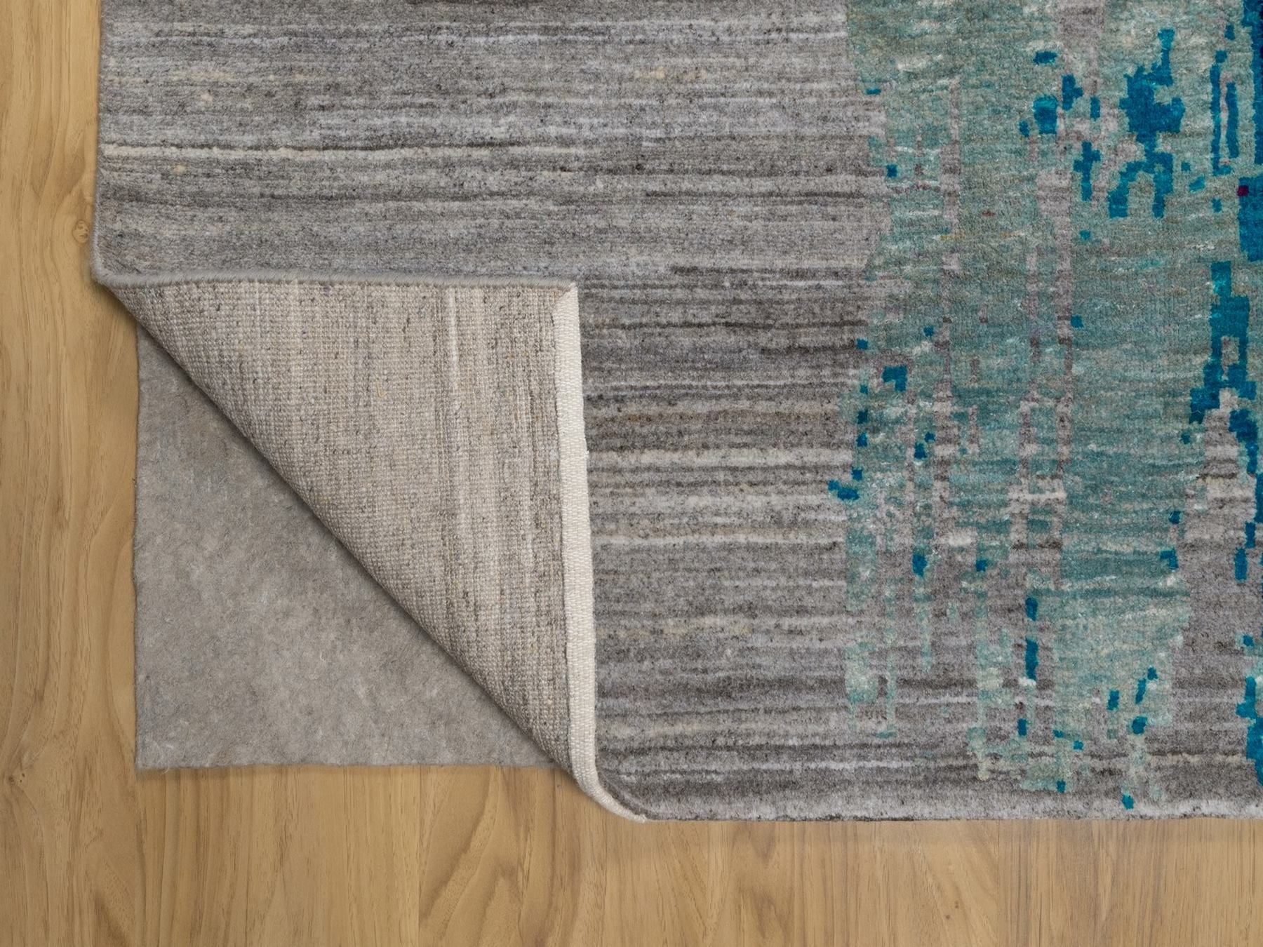 8'3"x9'10" Flannel Gray, Modern Abstract Motifs with Colorful Painter's Brush Strokes, Hand Knotted, Wool and Sari Silk, Oriental Rug HR93019 - Image 4